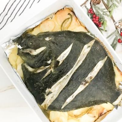 RODABALLO AL HORNO CON PATATAS PANADERA