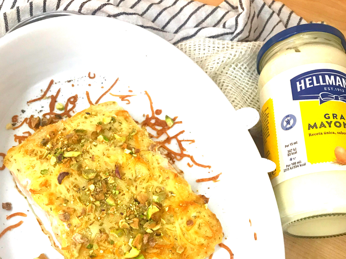 LOMO DE SALMÓN AL HORNO CON COSTRA DE MAYONESA